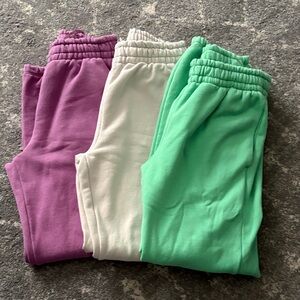 Athleta Kids' Purple, beige and Green Joggers.  Lot of 3 pairs of sweatpants.